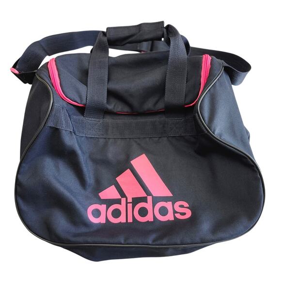 Adidas Diablo Duffel Bag Black Pink Logo Fits Gym Locker Zip Top Compact Sports - Picture 1 of 8